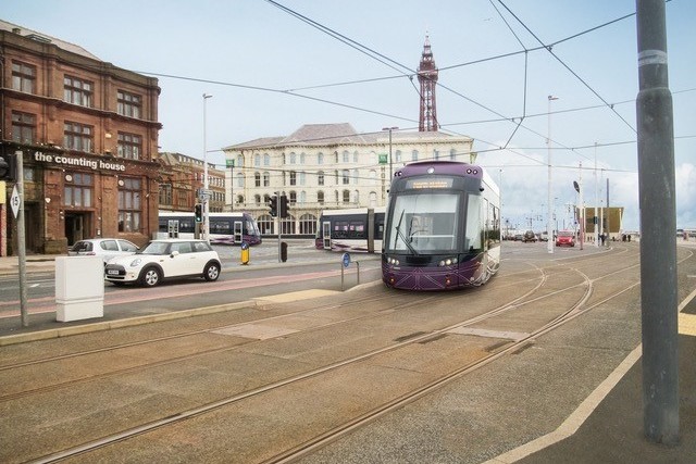 Trams turn from Blackpool Promenade on to the new tramline. (Blackpool Council)