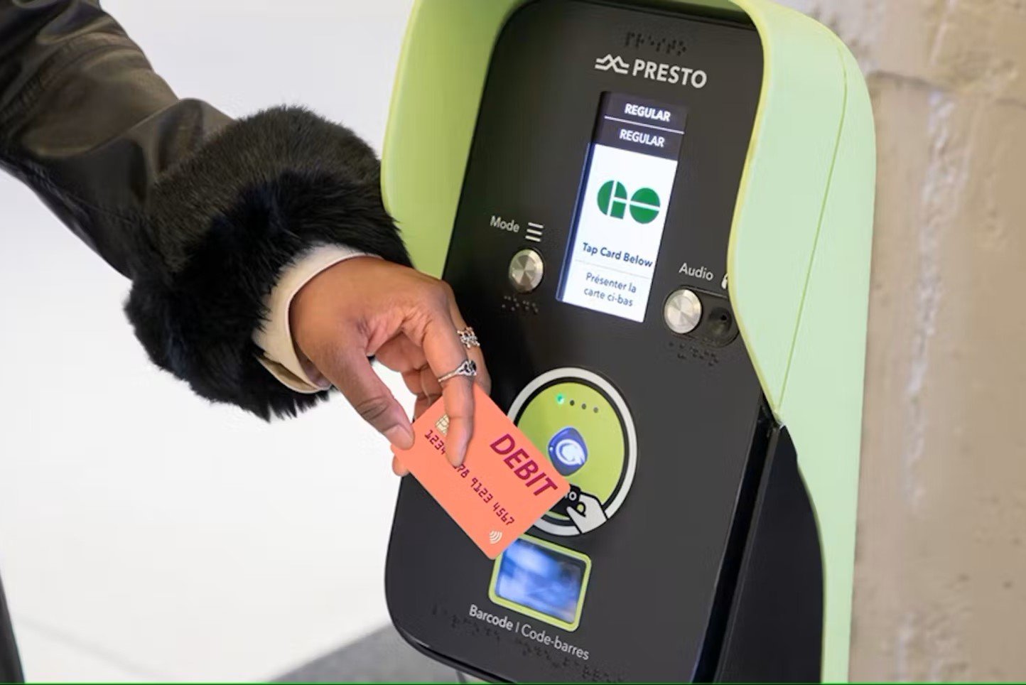 As of May 2, nine transit systems in the Toronto region equipped with PRESTO devices will allow debit cards to be tapped to pay for transit fare. Metrolinx and the government of Ontario are working with TTC to roll out the program to its network this summer. As of May 2, nine transit systems in the Toronto region equipped with PRESTO devices will allow debit cards to be tapped to pay for transit fare. Metrolinx and the government of Ontario are working with TTC to roll out the program to its network this summer.