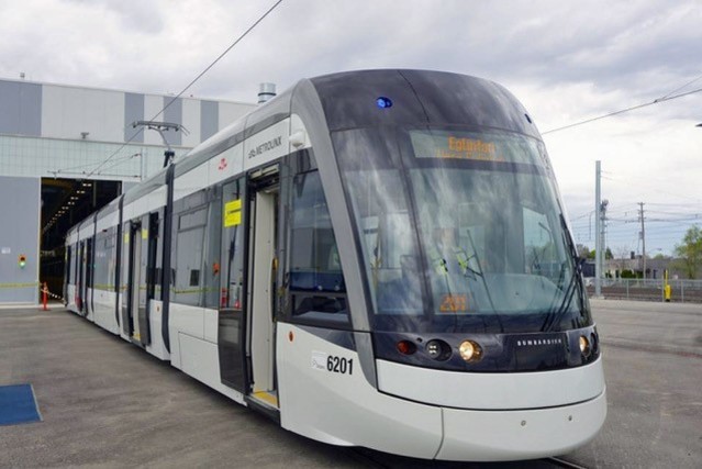 The first Flexity Freedom LRV at the Eglinton Maintenance and Storage facility in 2019 (Wiki CC by SA4.0)