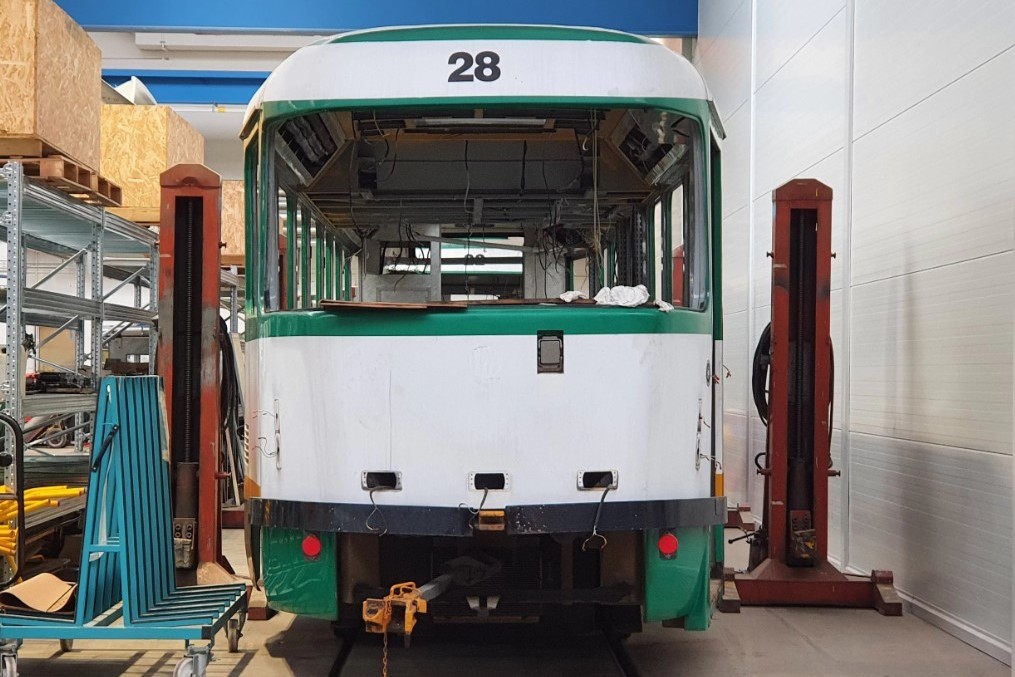 A Liberec tram awaiting overhaul by Skoda Group in Ostrava
