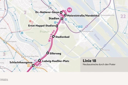 A map of the Wien tramway extension. (Wiener Linien