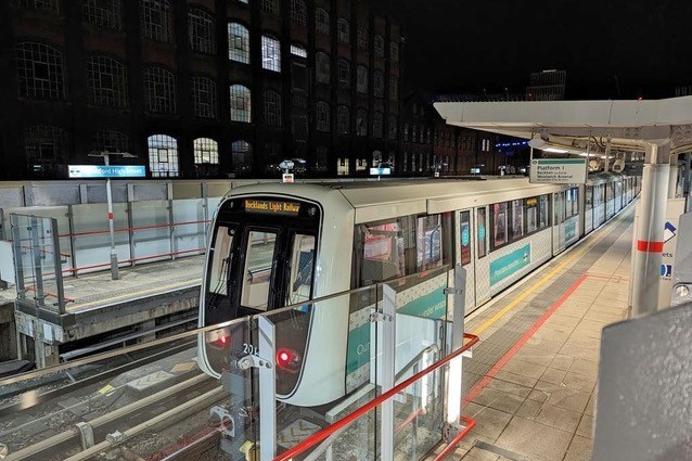 The first of the CAF trains testing on the DLR. (TfL)