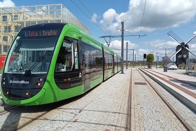 A Lund tram at the outer terminus ESS. (M. R. Taplin