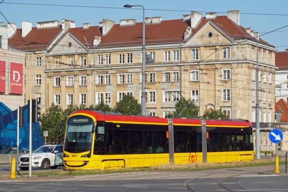 The first 24m HyundaiRotem tram for Warszawa seen at Dworzec Wilenski interchange on line 28. (A. Thompson