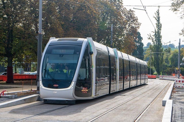 CAF tram 5101 in its first test run. (Ville de Liege)