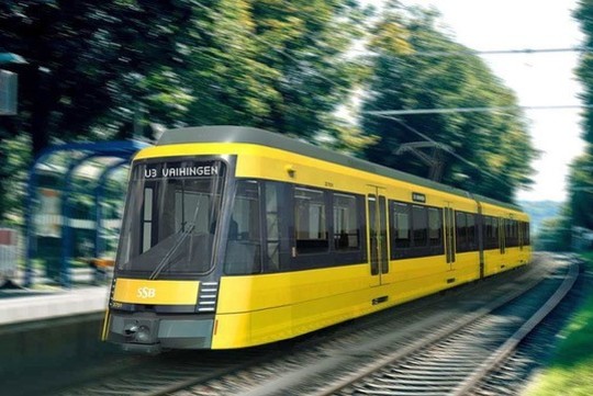 Stuttgart tram on tracks